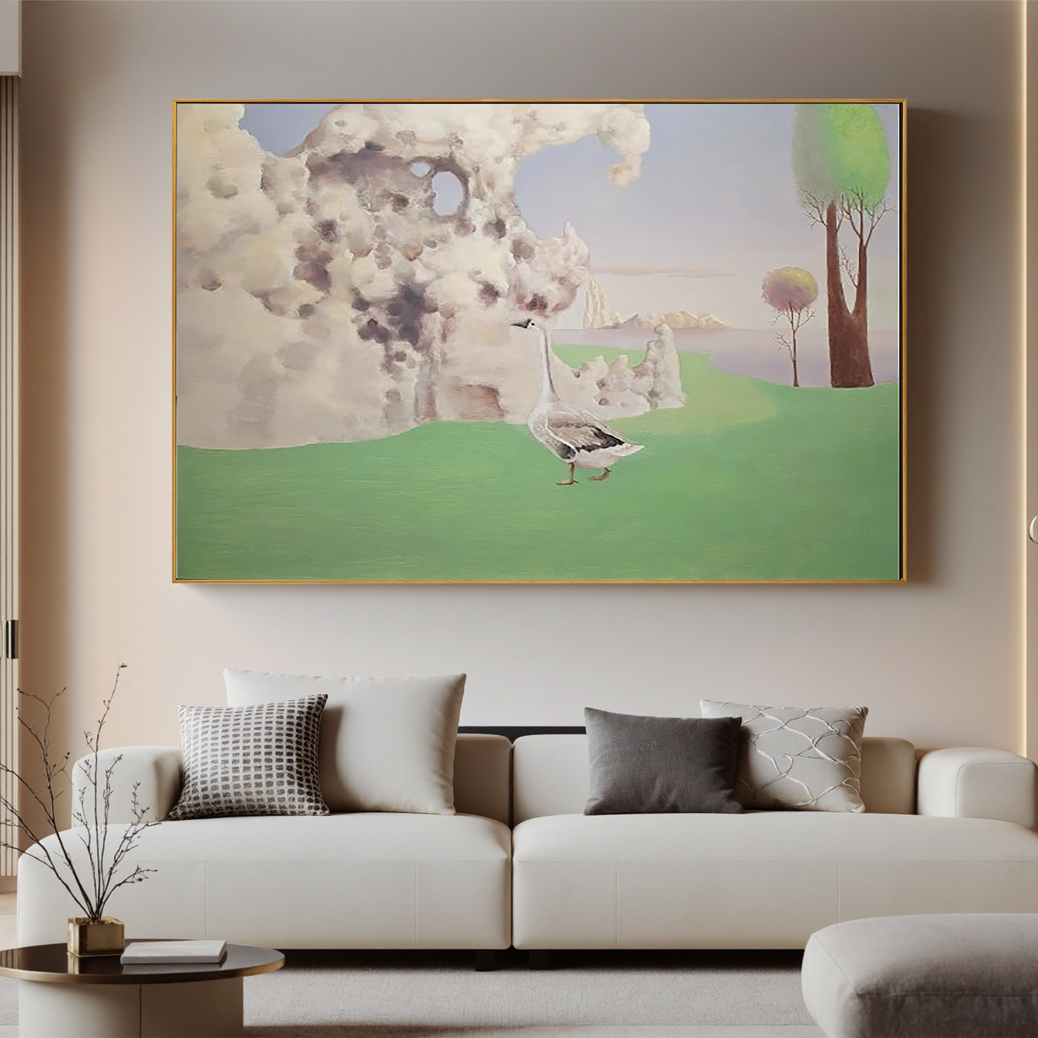 Goose in a Dream Field-Surreal Goose Landscape Wall Art