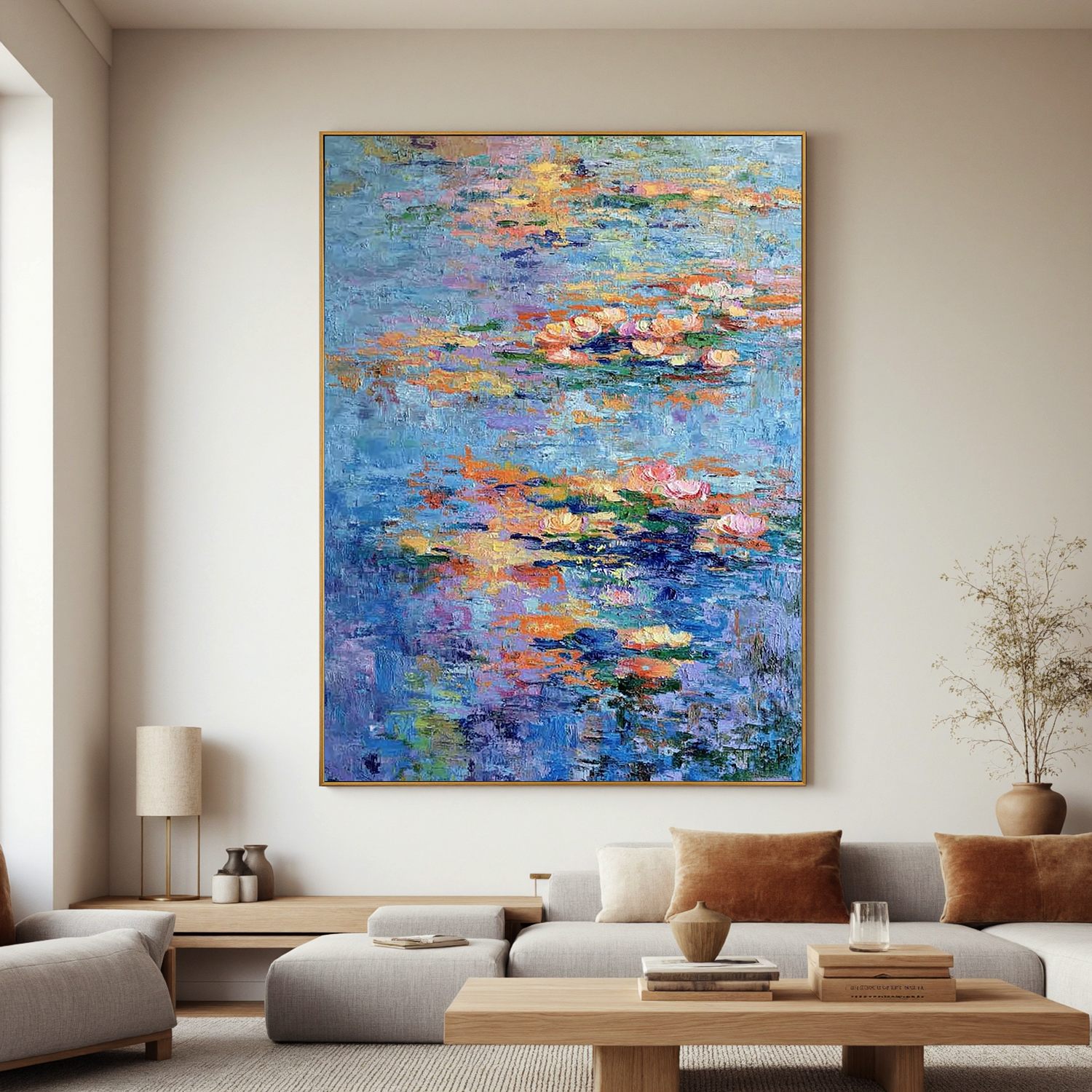 Water Lily Oil Painting, Impressionist Pond Wall Art for Living Room Decor#OA 0507