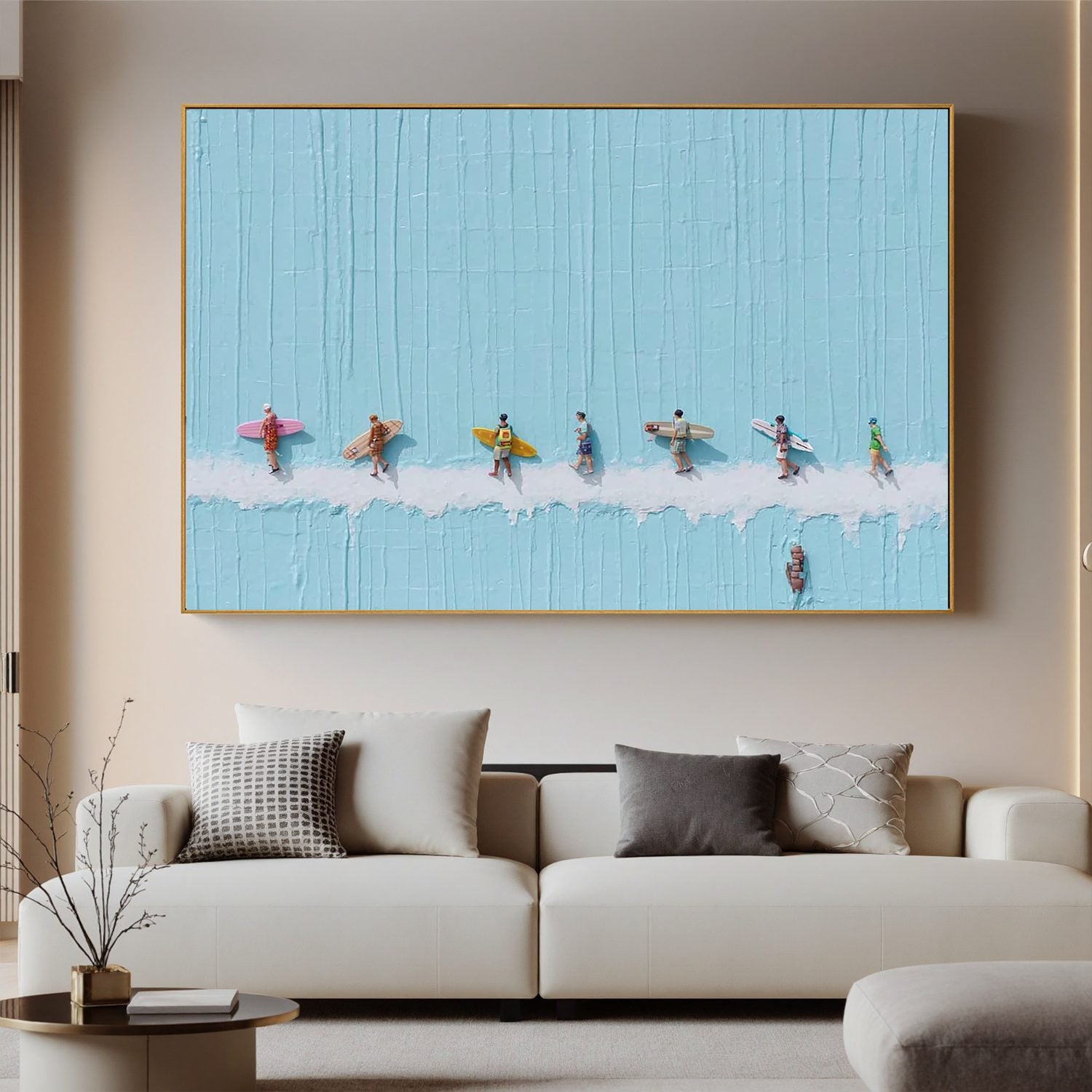 Coastal Surfer Oil Painting Wall Art | Modern Beach Canvas Art for Living Room Coastal Decor #OA 0427