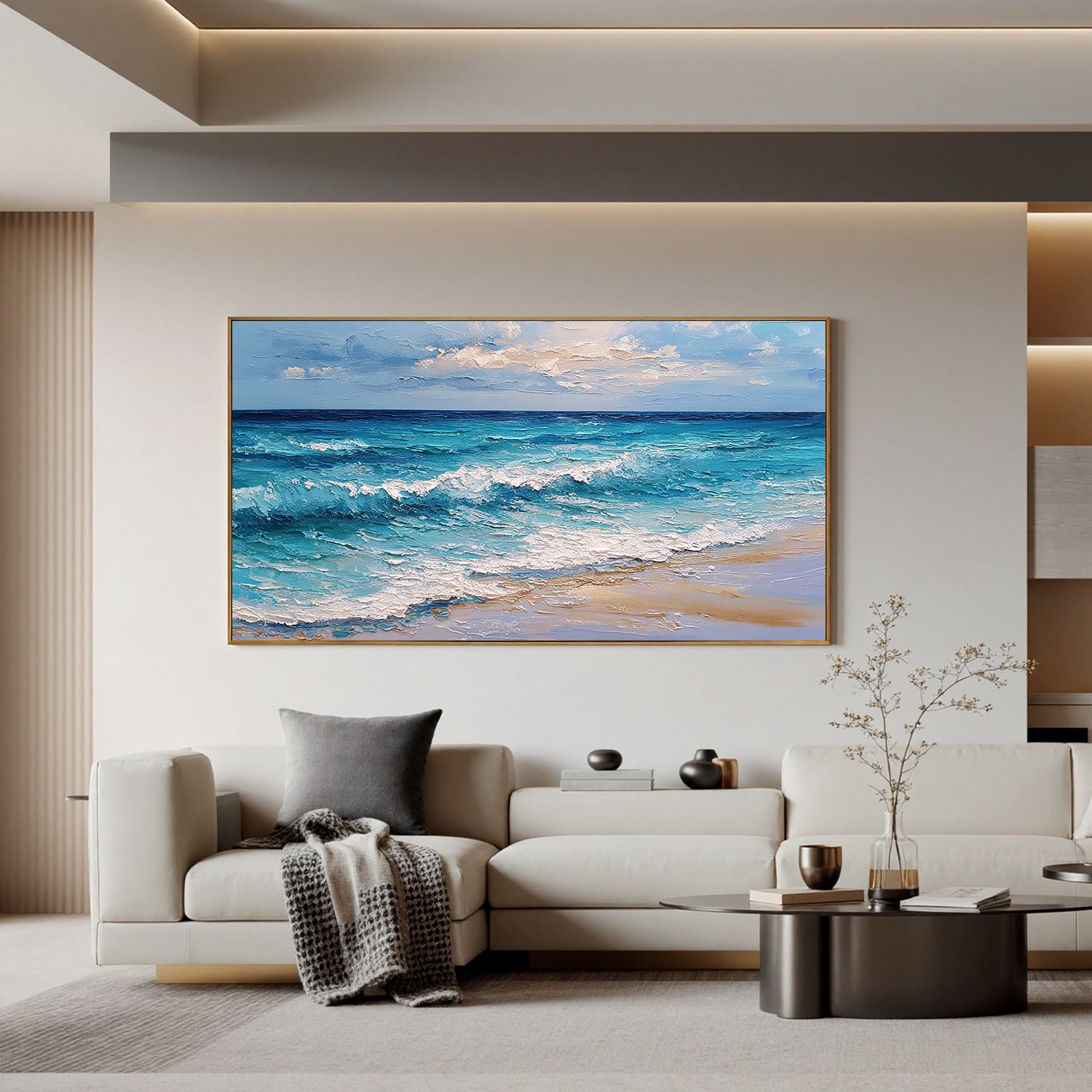 Large Coastal Ocean Wave Canvas Wall Art – Beach Seascape Painting for Living Room Decor#OA 0834