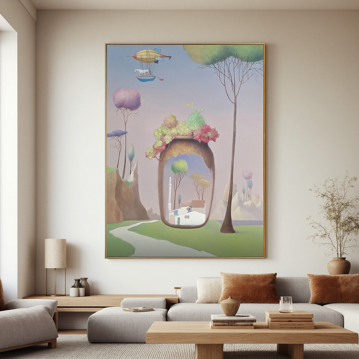 Dream Village Portal-Surreal Dream Village Landscape Wall Art