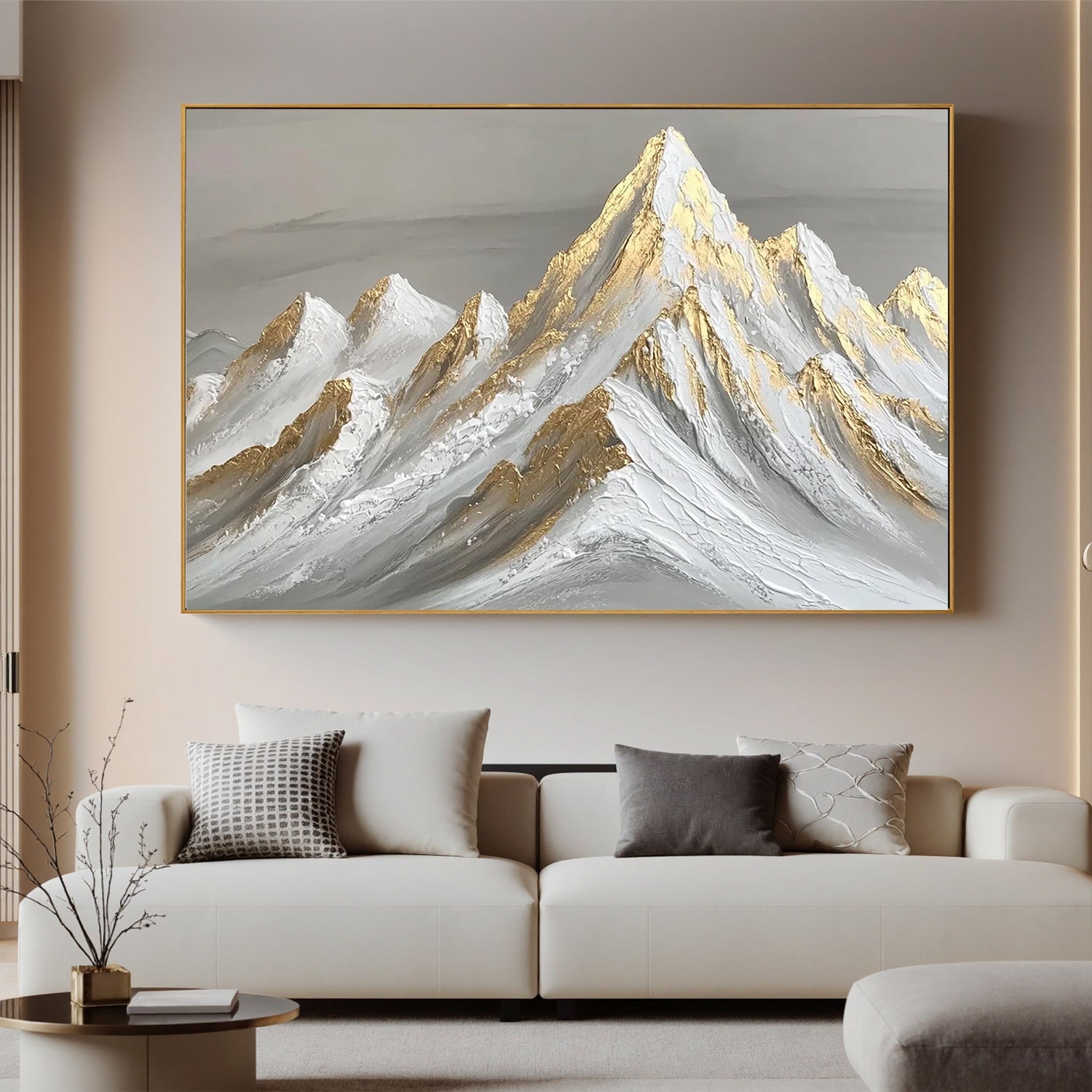 Gold Textured Mountain Oil Painting | Luxury Abstract Snow Mountain Wall Art for Modern Living Room #OA 0428