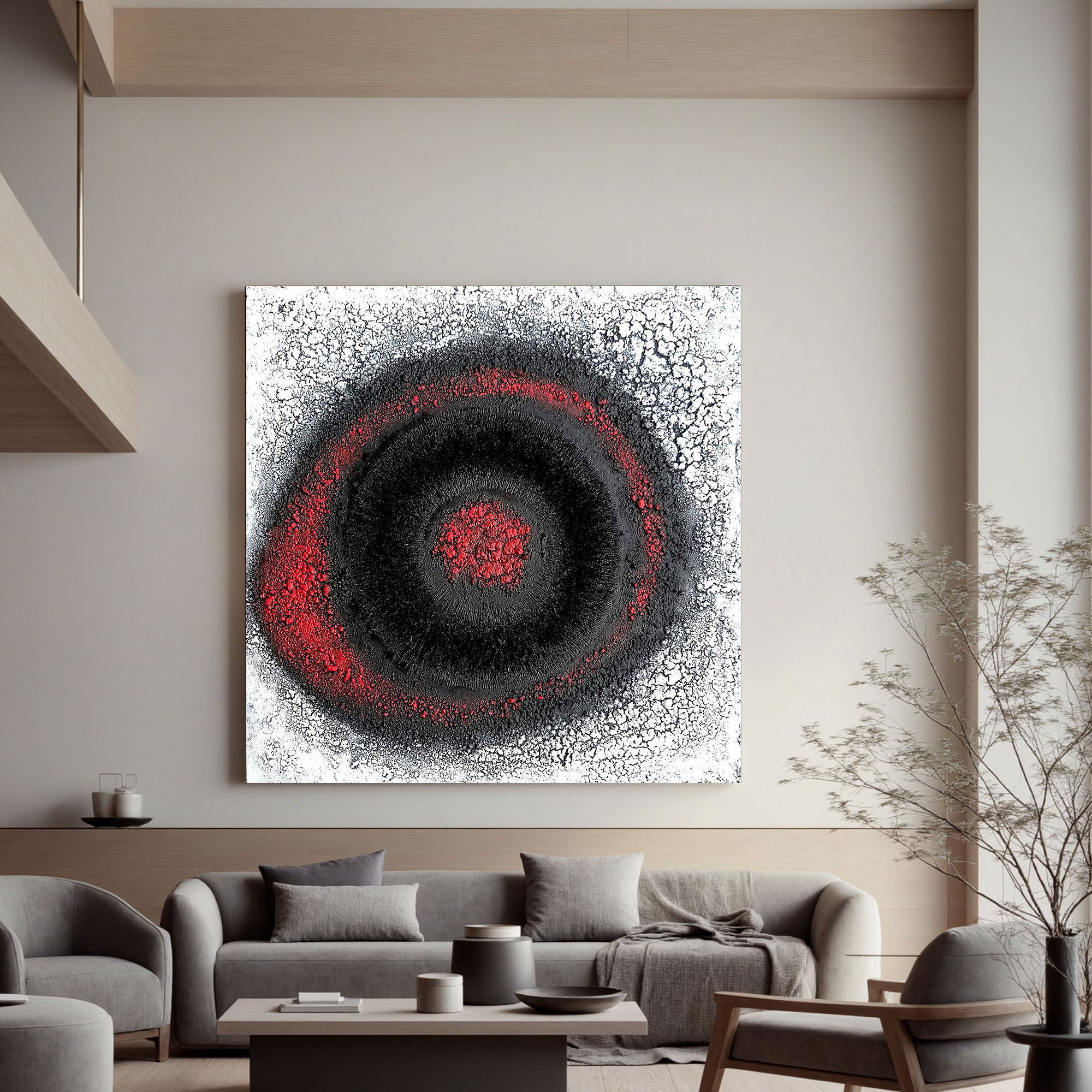 Black and Red Abstract Textured Painting – Bold Modern Statement Canvas Wall Art for Living Room Decor #OA 0820