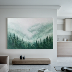 Misty Forest Landscape Oil Painting Canvas – Green Nature Wall Art for Living Room Modern Home Decor #OA 0452