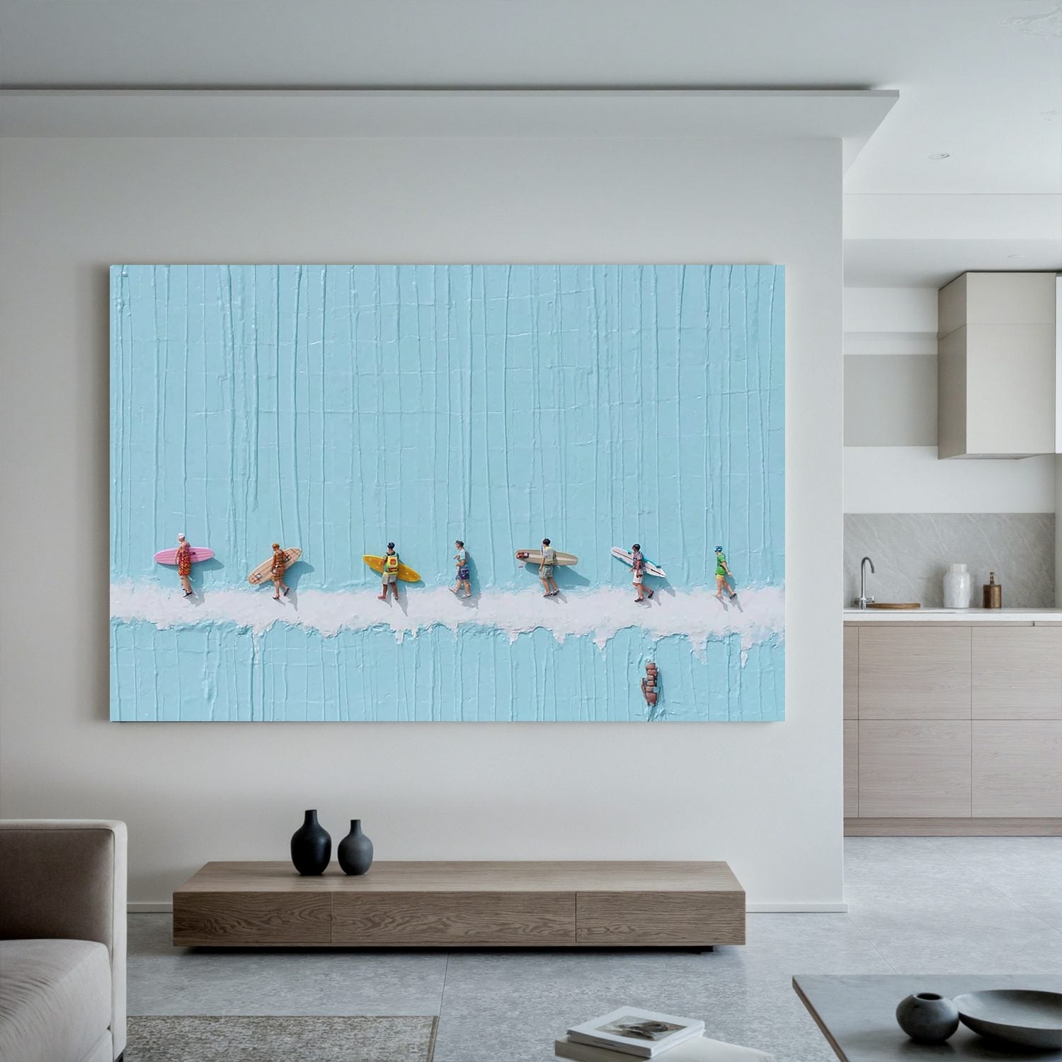Coastal Surfer Oil Painting Wall Art | Modern Beach Canvas Art for Living Room Coastal Decor #OA 0427