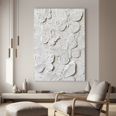White Textured Butterfly Oil Painting Canvas – Minimalist Relief Wall Art for Living Room Modern Luxury Home Decor#OA 0549