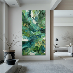 Green Textured Abstract Oil Painting, Nature Inspired Wall Art for Living Room Decor#OA 0598