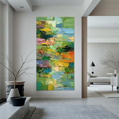 Green Abstract Landscape Oil Painting, Textured Nature Wall Art for Living Room Decor #OA 0601