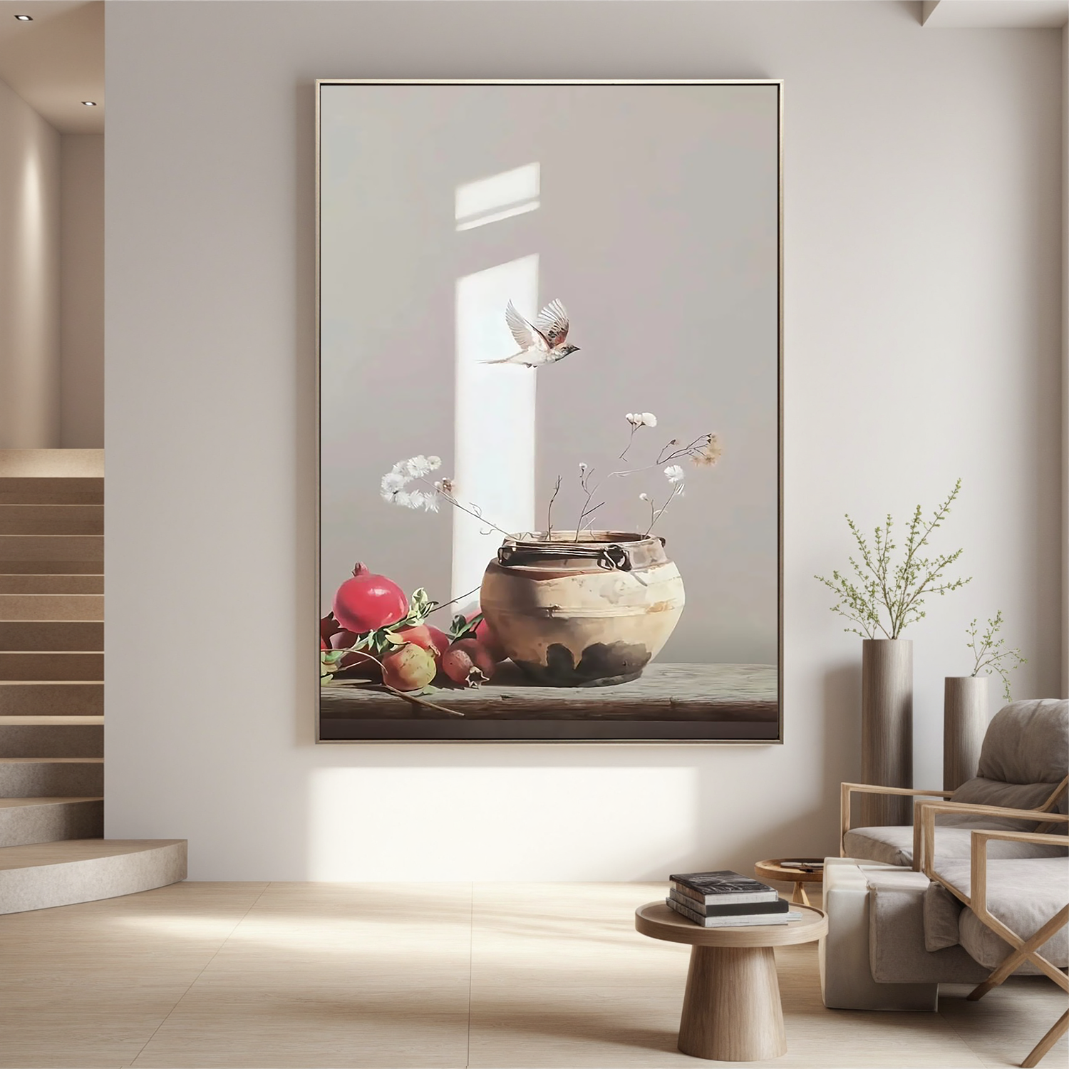 Bird Above the Clay Pot-Bird and Clay Pot Still Life Wall Art