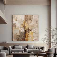 Warm Neutral Textured Abstract Wall Art – Beige and Gold Canvas Painting for Modern Living Room Decor#OA 824
