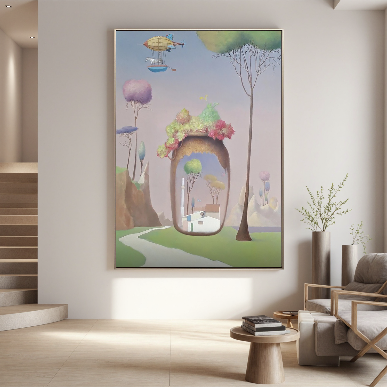 Dream Village Portal-Surreal Dream Village Landscape Wall Art
