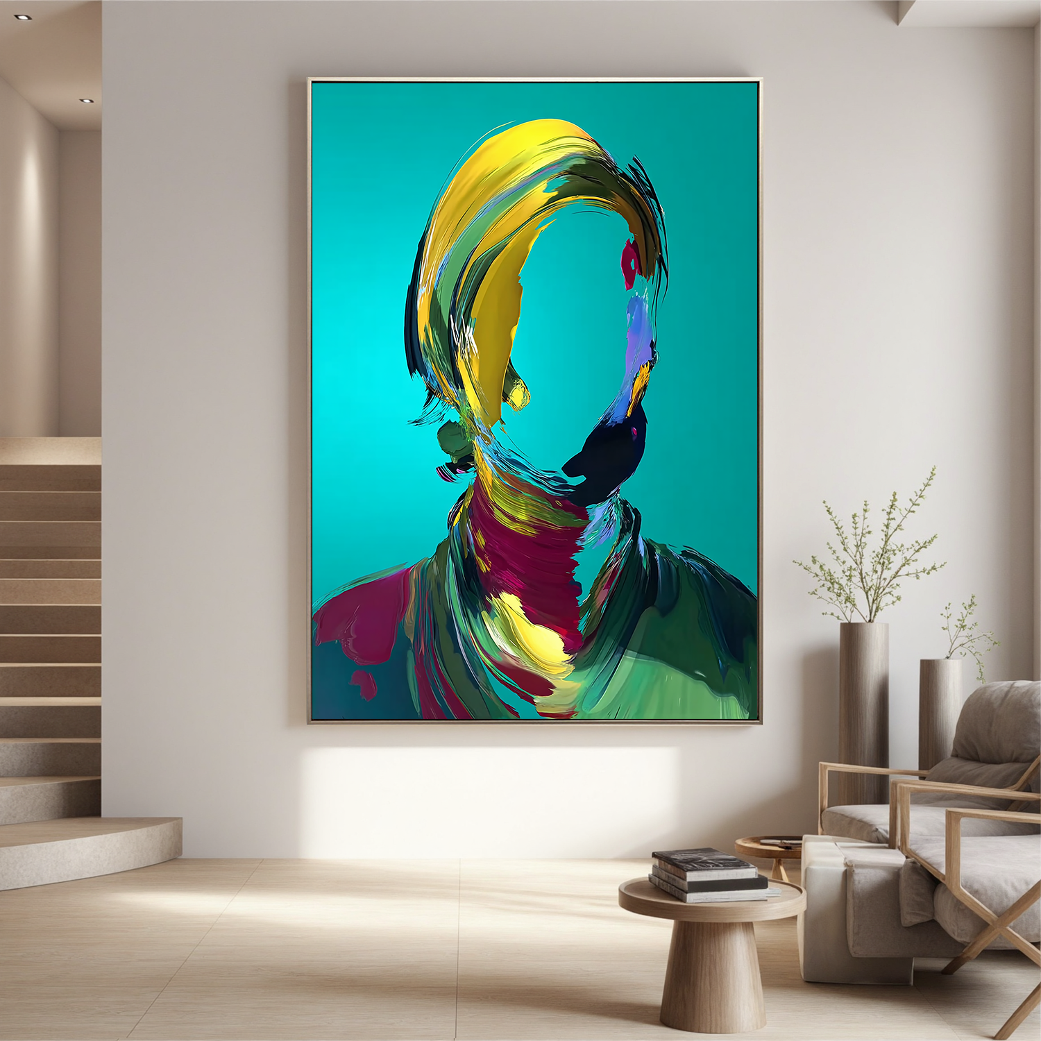 Abstract Faceless Portrait Oil Painting, Colorful Modern Figure Wall Art for Living Room Decor#OA 0596