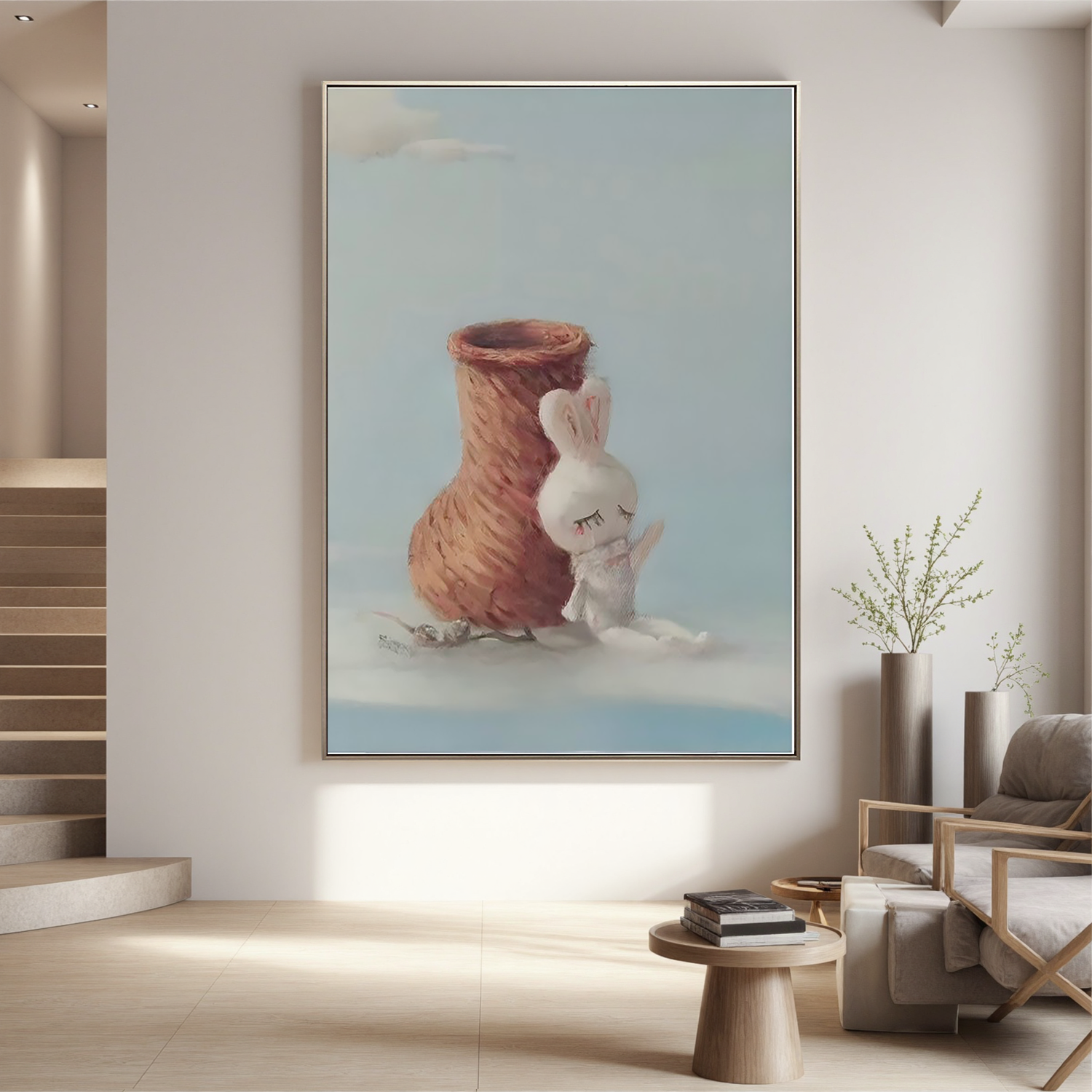 Little Rabbit and the Vase-Cute Rabbit Still Life Wall Art