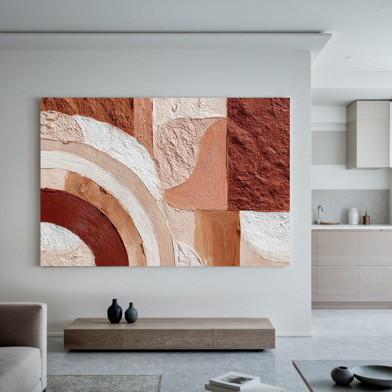 Large Abstract Arch Canvas Wall Art – Earth Tone Textured Minimalist Painting for Modern Living Room#OA 0836
