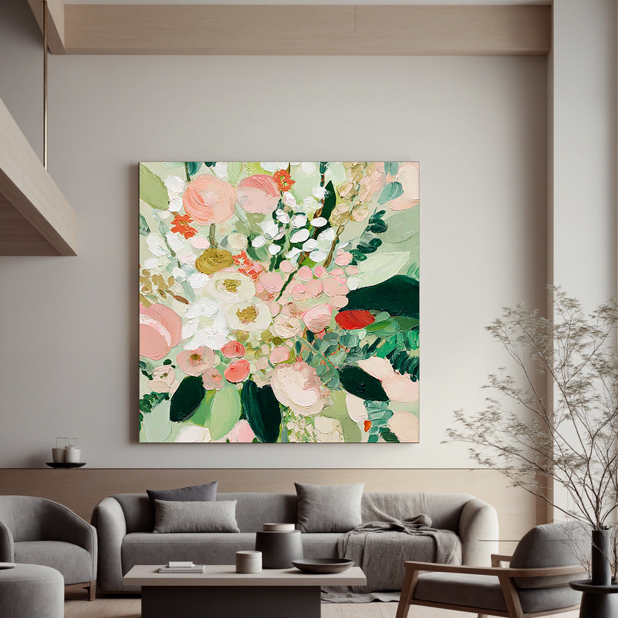 Soft Floral Oil Painting Canvas – Pastel Flower Wall Art for Living Room Elegant Home Decor#OA 0485