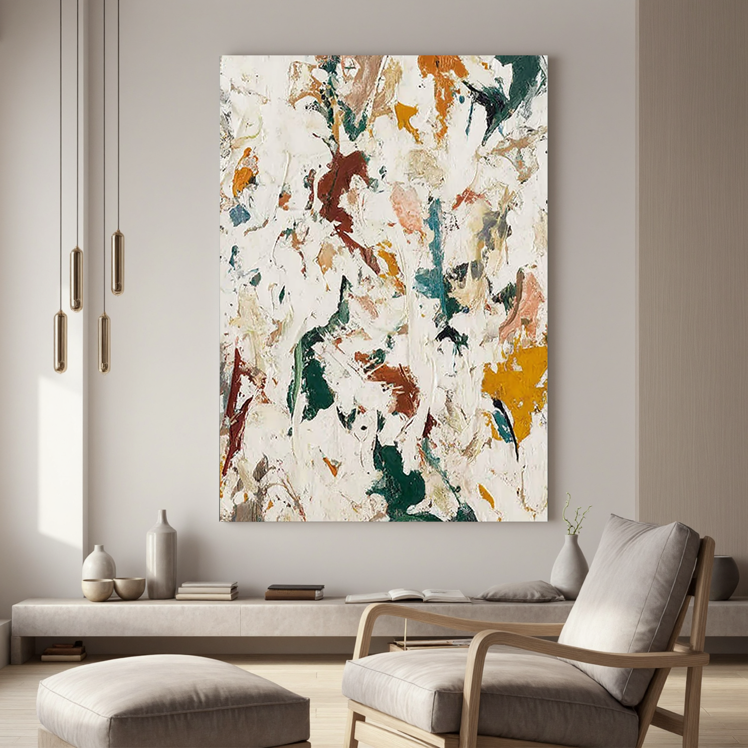 Abstract Textured Oil Painting, Neutral Organic Wall Art for Living Room Decor#OA 0539