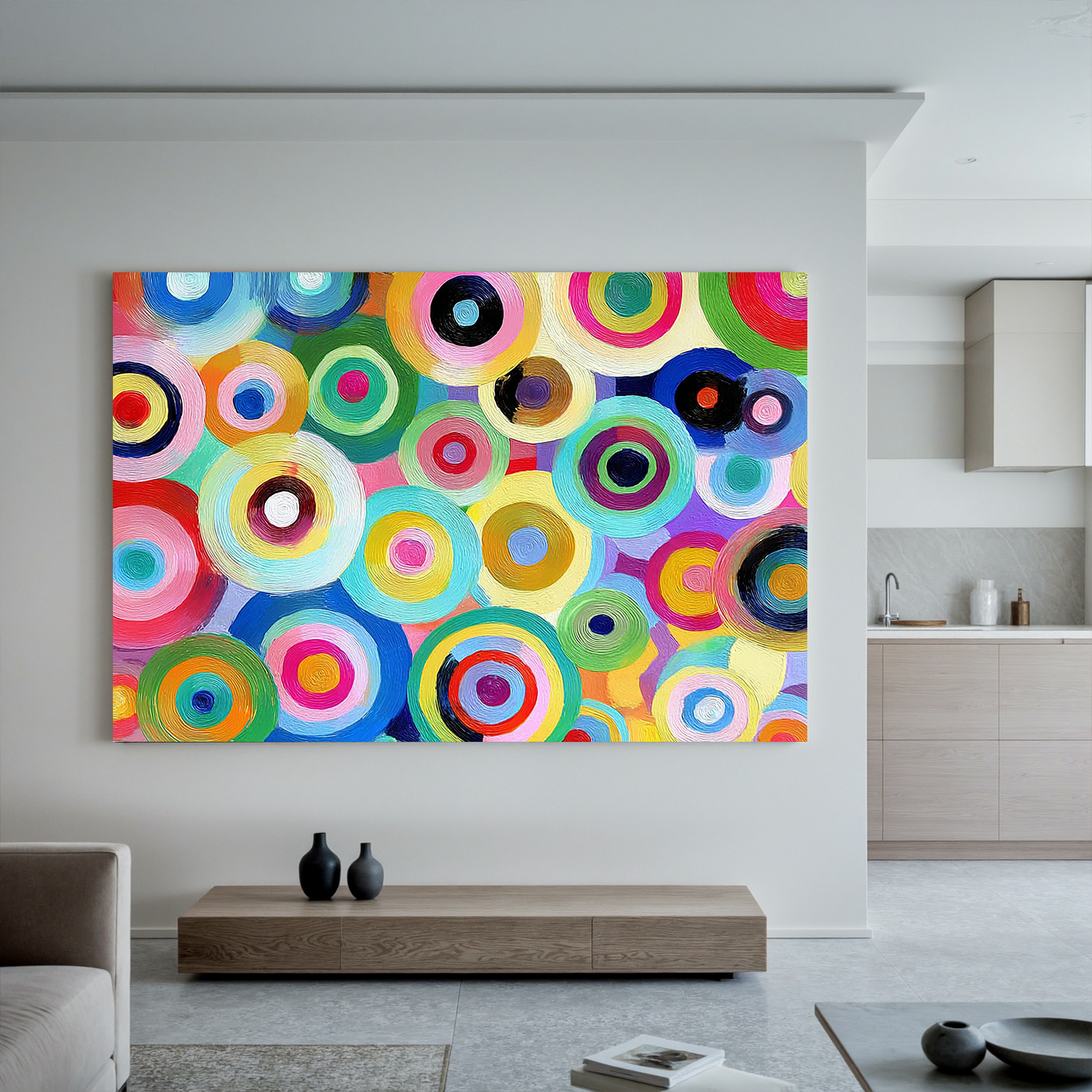 Colorful Circle Abstract Oil Painting, Playful Modern Wall Art for Living Room Decor#OA 0503