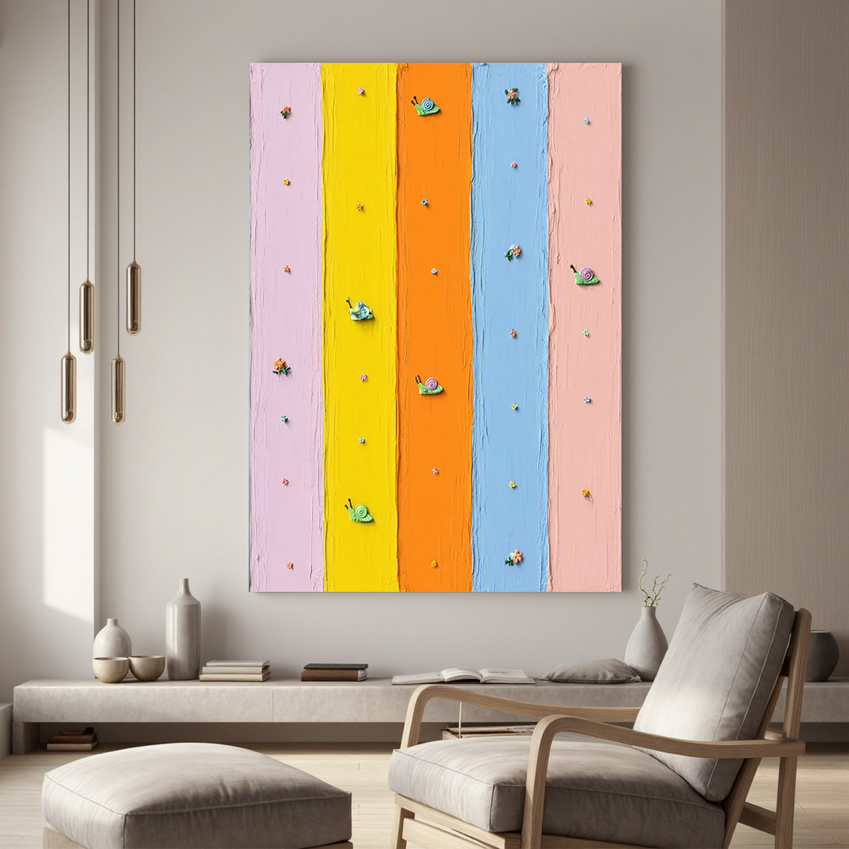 Colorful Snail Oil Painting, Playful Rainbow Wall Art for Kids Room Decor#OA 0556