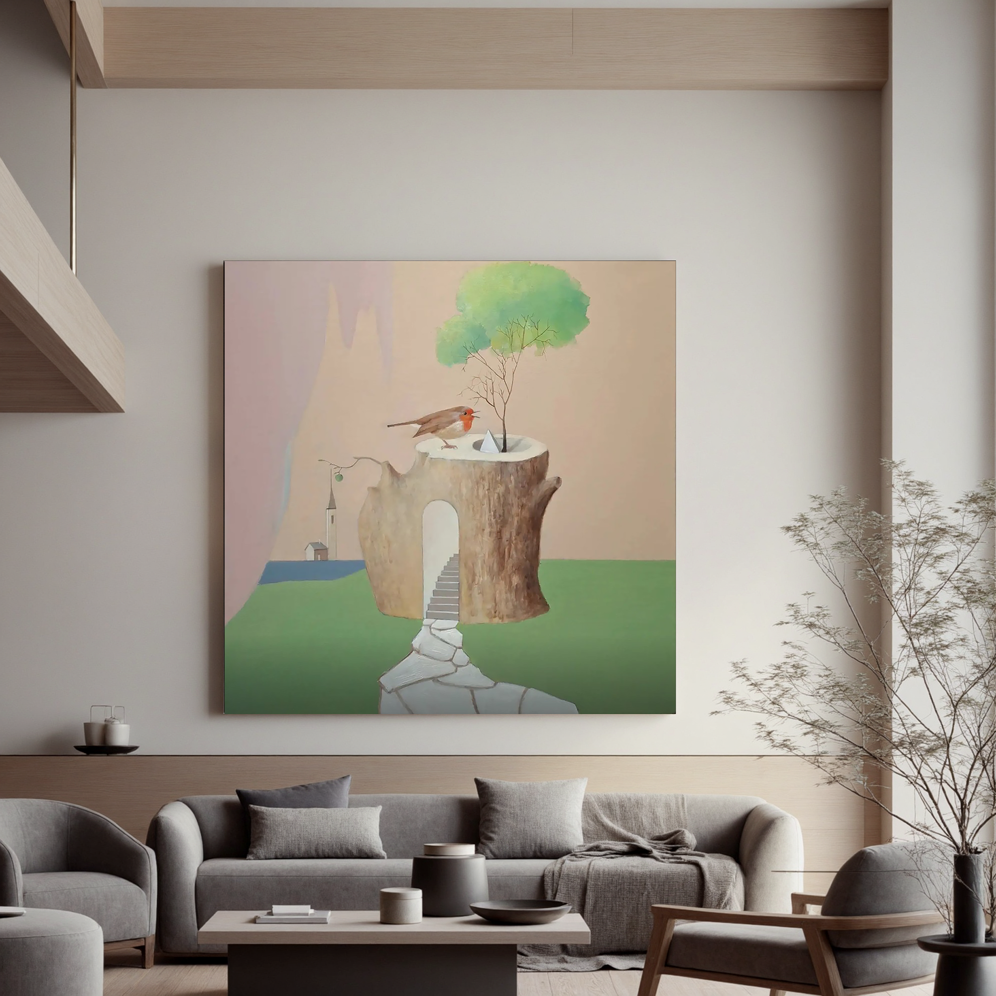 Bird on the Tree House-Surreal Tree House Bird Wall Art