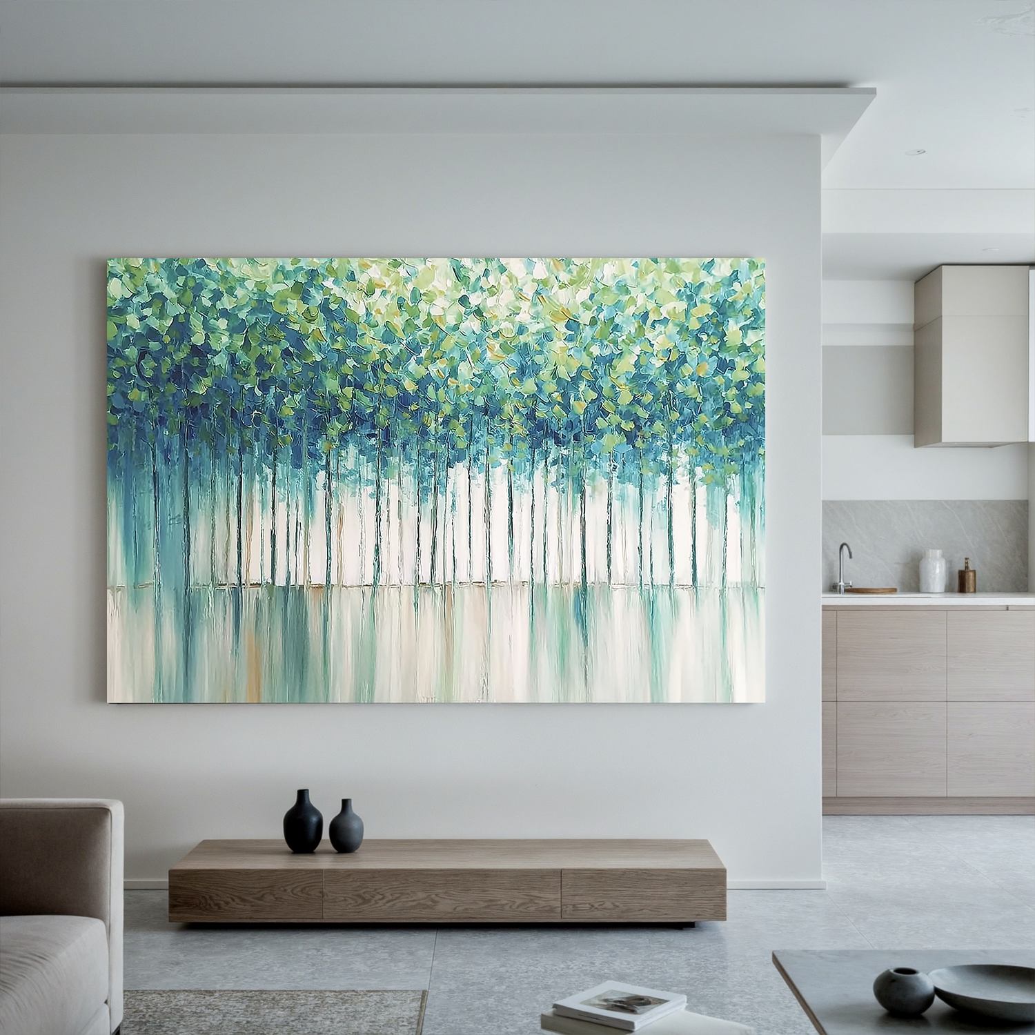 Green Forest Wall Art, Fresh Nature Landscape Canvas Painting for Living Room Décor #OA 0422