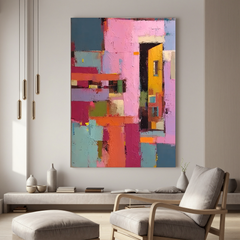 Abstract Geometric Oil Painting Canvas – Colorful Modern Wall Art for Living Room Contemporary Home Decor #OA 0551