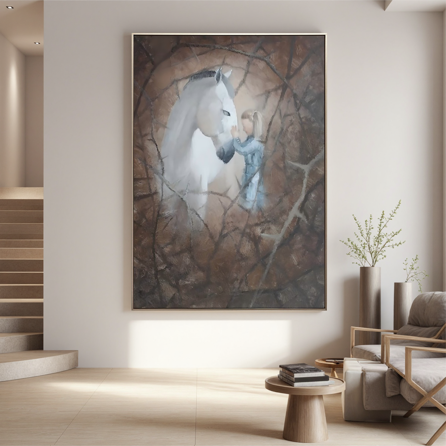 Whisper to the White Horse-Girl and White Horse Wall Art