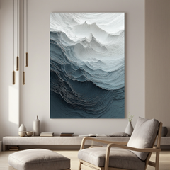 Textured Mountain Oil Painting, Blue Gray Abstract Landscape Wall Art for Living Room Decor#OA 0585