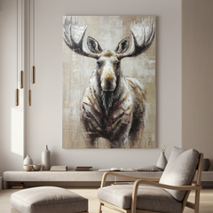 Moose Oil Painting, Rustic Wildlife Wall Art for Living Room and Cabin Decor#OA 0554