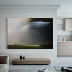 Stormy Landscape Oil Painting, Dark Cloud Prairie Wall Art for Living Room Decor#OA 0622
