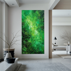 Green Abstract Oil Painting, Textured Forest Wall Art for Living Room Decor#OA 0602