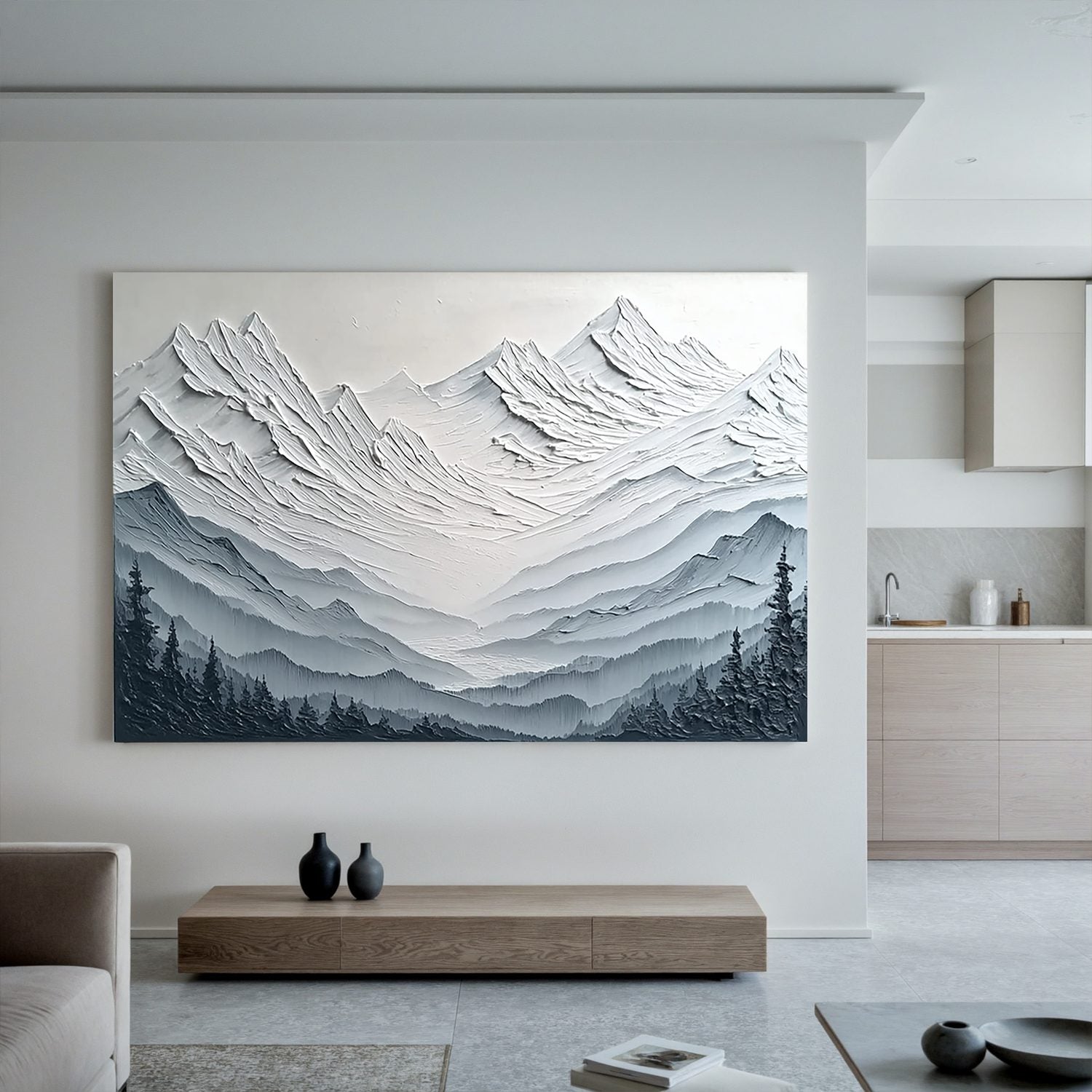 Abstract Snow Mountain Oil Painting | Textured Neutral Landscape Wall Art for Modern Living Room #OA 0005
