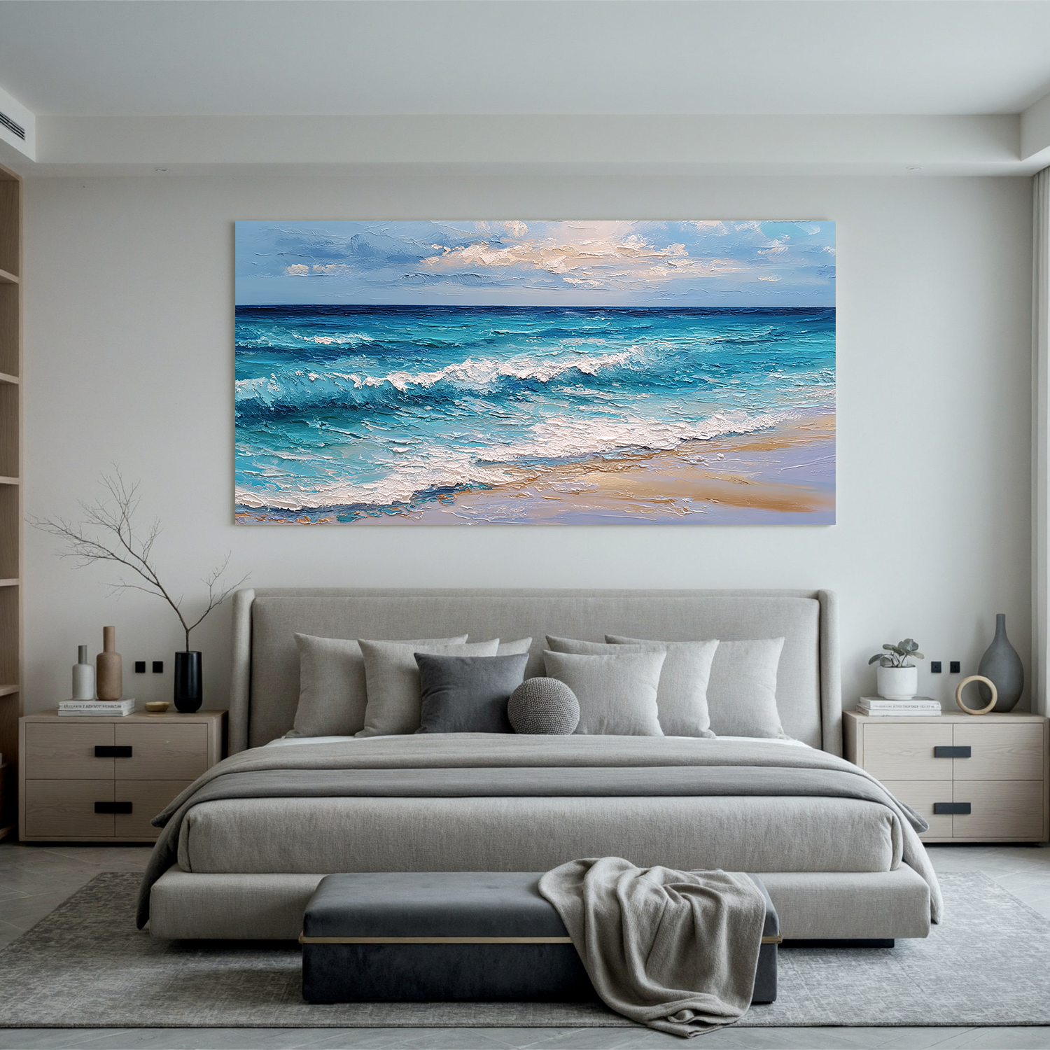 Large Coastal Ocean Wave Canvas Wall Art – Beach Seascape Painting for Living Room Decor#OA 0834