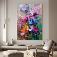 Colorful Textured Floral Oil Painting, Bright Flower Wall Art for Living Room Decor#OA 0557