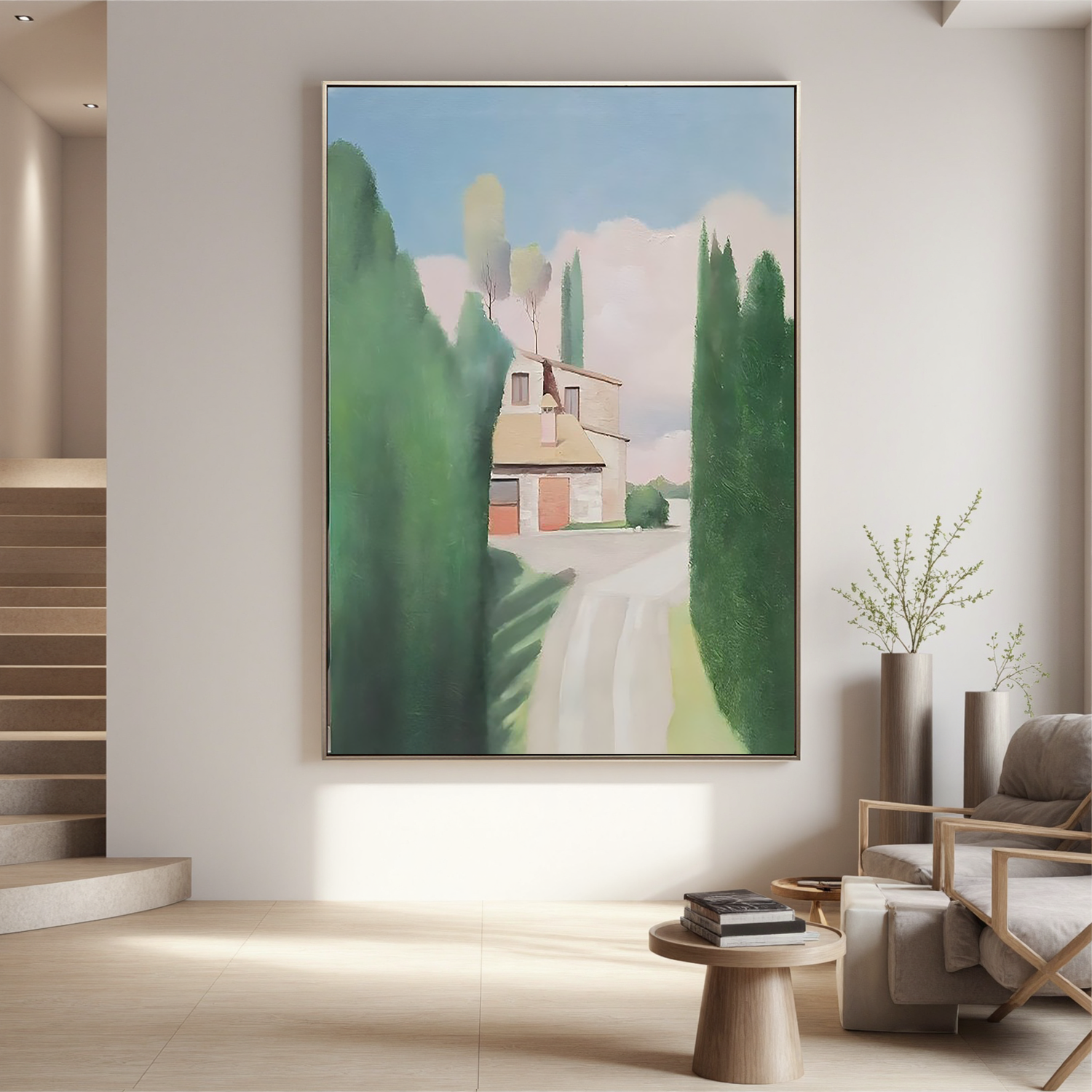 House Beyond the Trees-Peaceful Countryside House Landscape Wall Art