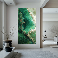 Emerald Green Abstract Oil Painting, Textured Nature Wall Art for Living Room Decor #OA 0600