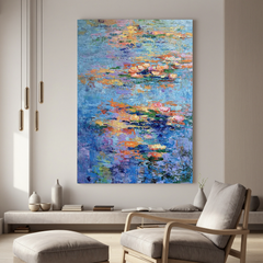Water Lily Oil Painting, Impressionist Pond Wall Art for Living Room Decor#OA 0507
