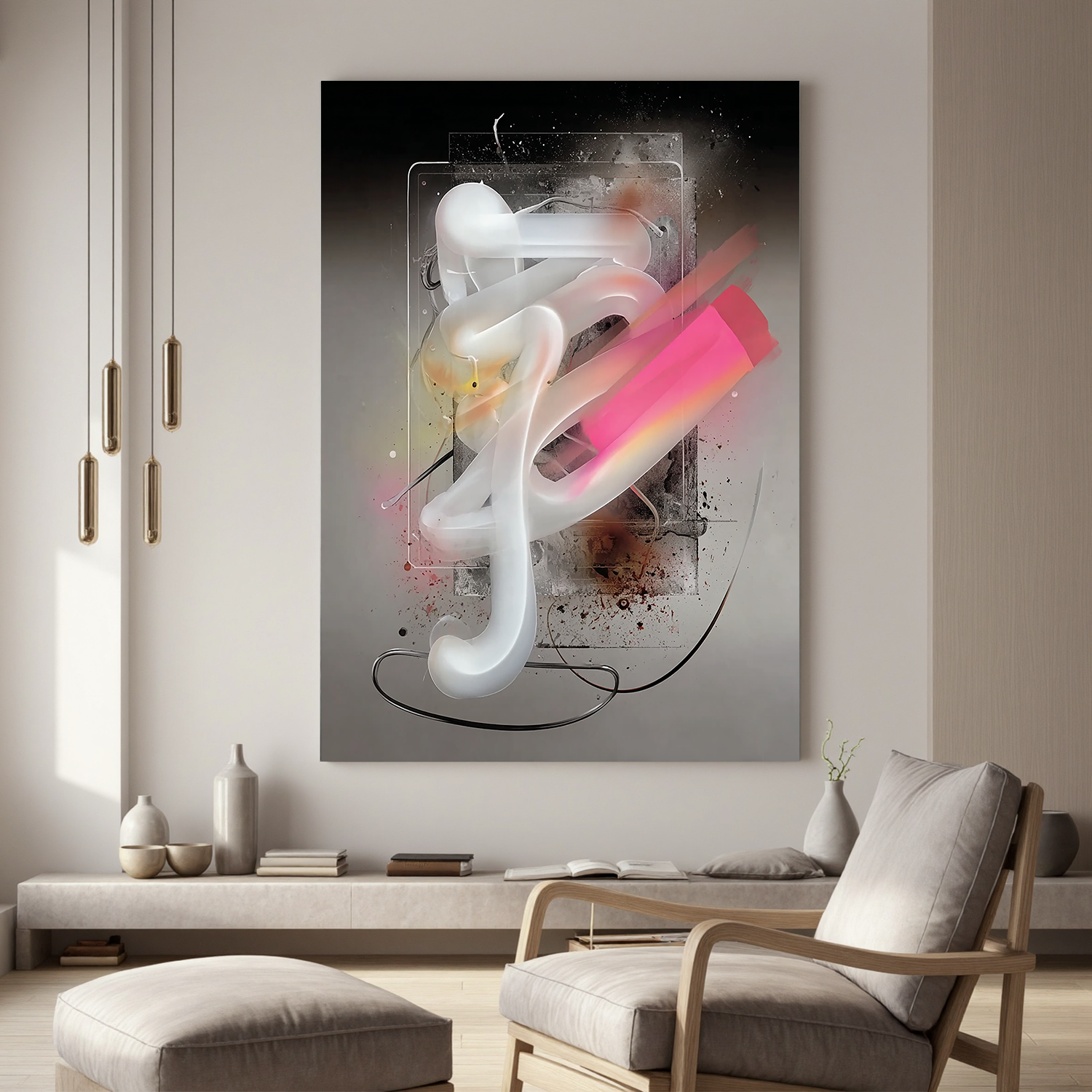 Futuristic Abstract Oil Painting, Neon Modern Wall Art for Living Room Decor #OA 0566