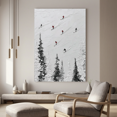 Skiing Oil Painting, Minimalist Snow Mountain Wall Art for Living Room Decor#OA 0561