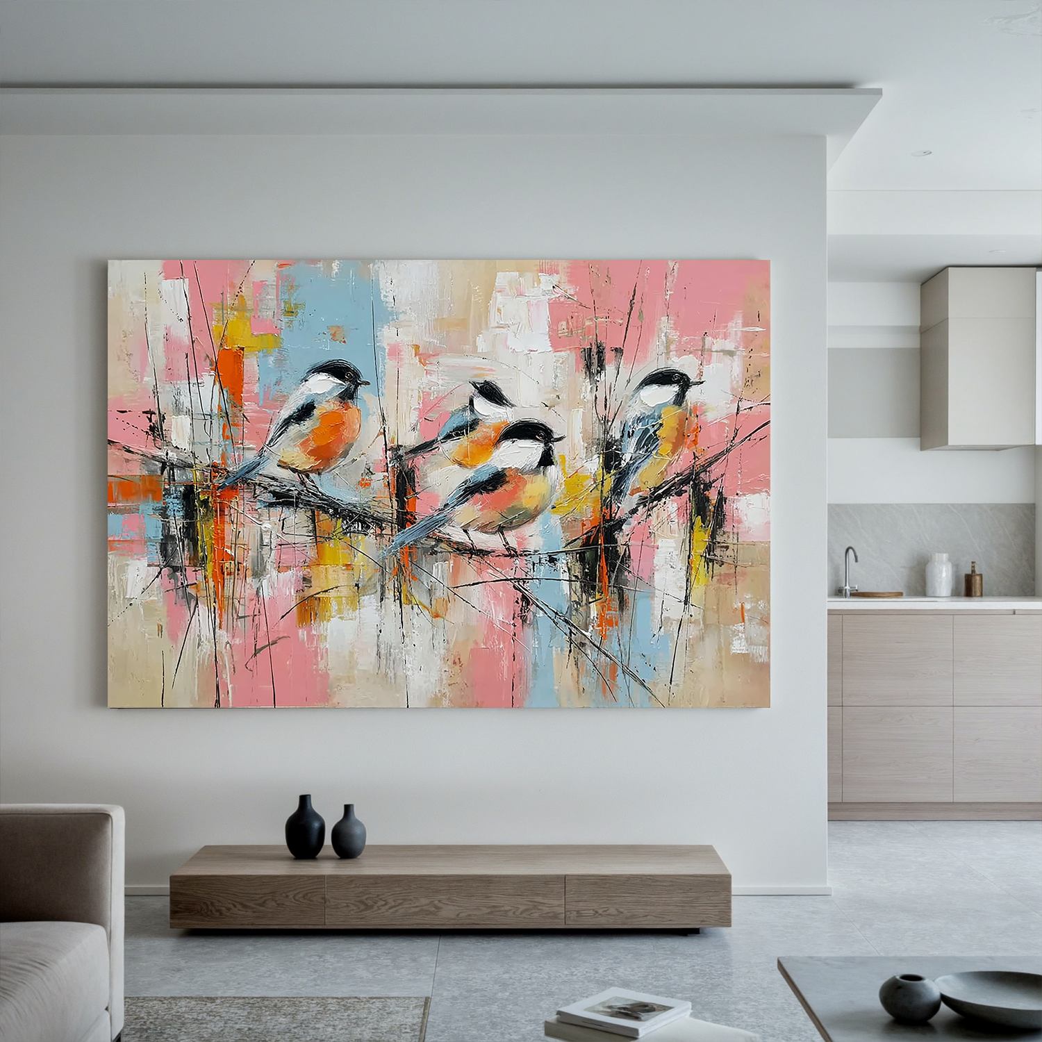 Colorful Abstract Bird Oil Painting | Modern Pastel Animal Wall Art for Living Room #OA 0411