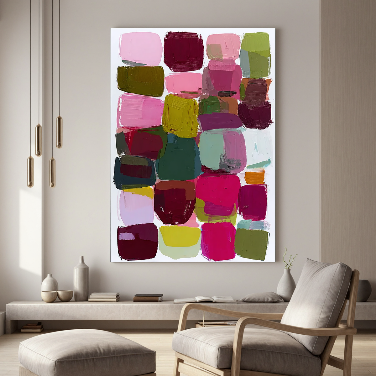 Color Block Abstract Oil Painting, Modern Colorful Wall Art for Living Room Decor #OA 0560