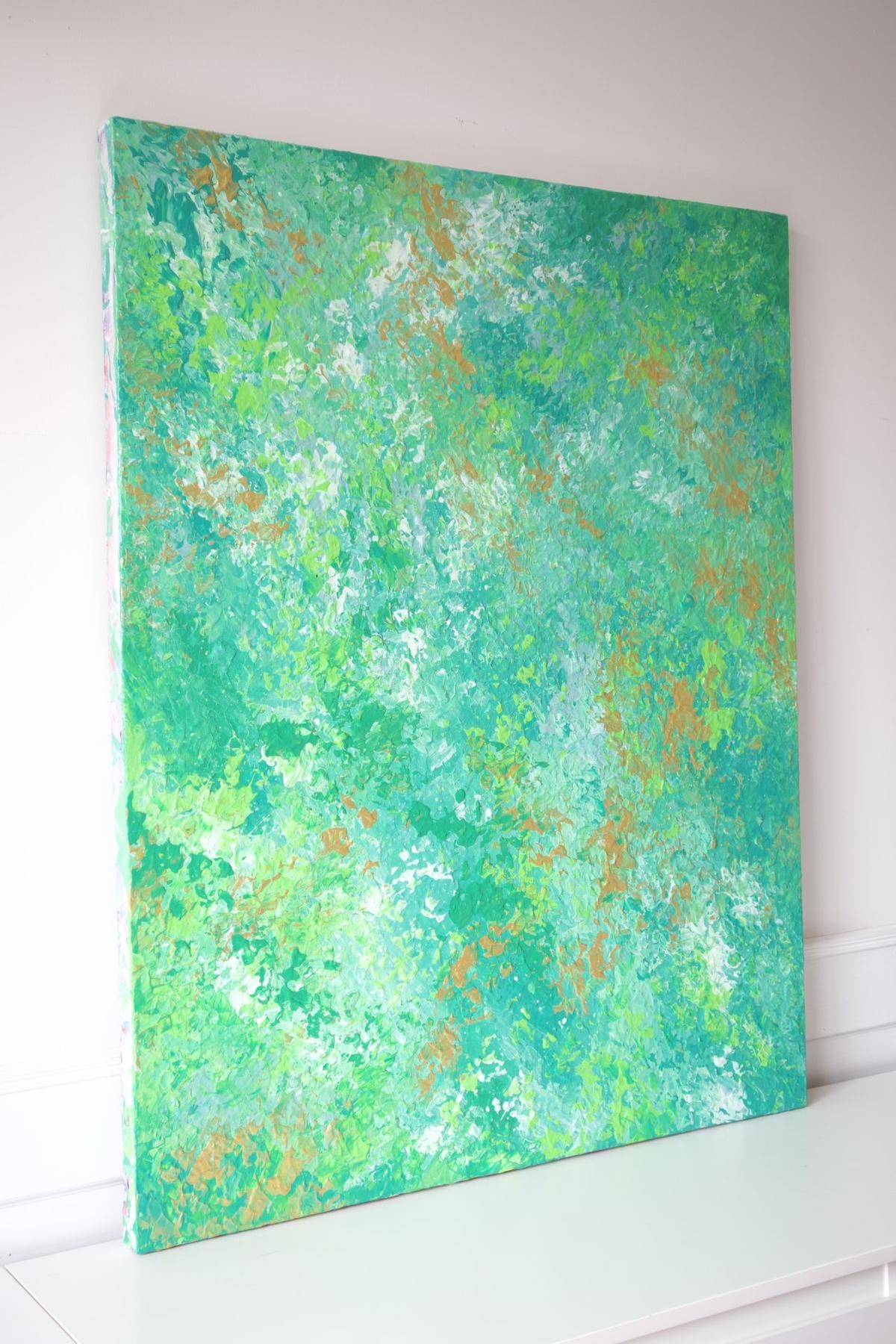 Green Abstract Oil Painting – Modern Textured Canvas Wall Art Inspired by Nature for Living Room Decor # OA 0821