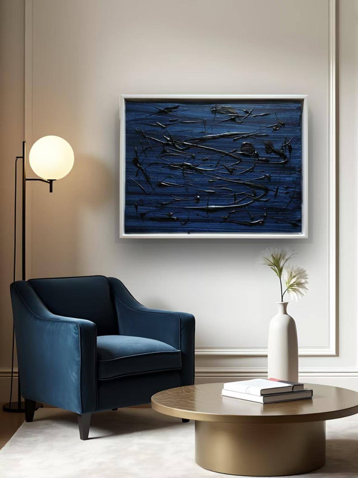 Blue Energy（24''x 32''/ 60 x 80 CM/Stretched + White Wooden Frame）