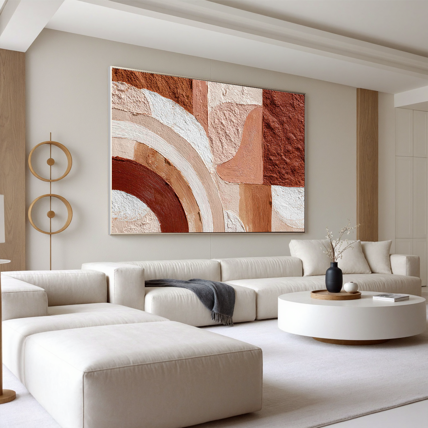 Large Abstract Arch Canvas Wall Art – Earth Tone Textured Minimalist Painting for Modern Living Room#OA 0836