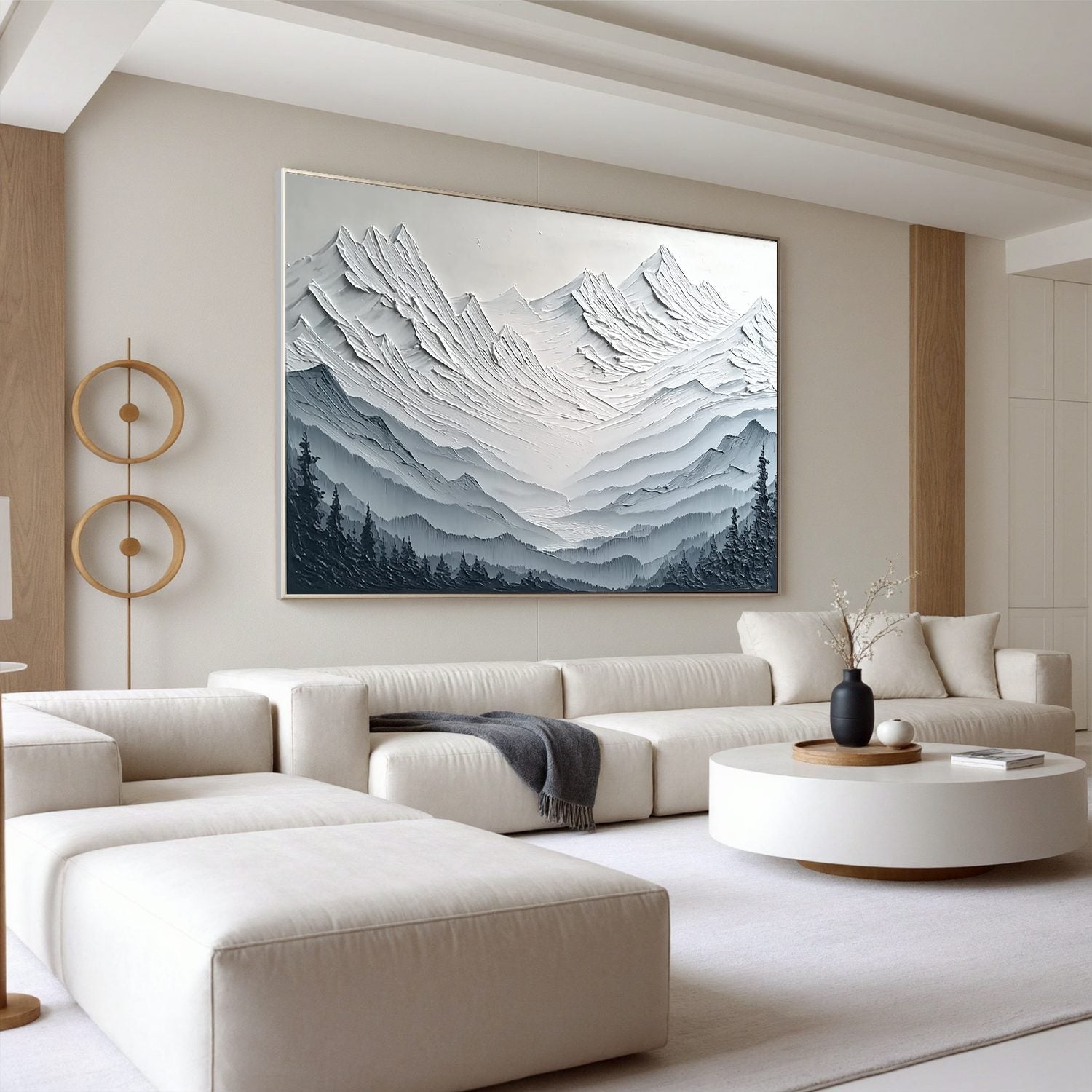 Abstract Snow Mountain Oil Painting | Textured Neutral Landscape Wall Art for Modern Living Room #OA 0005