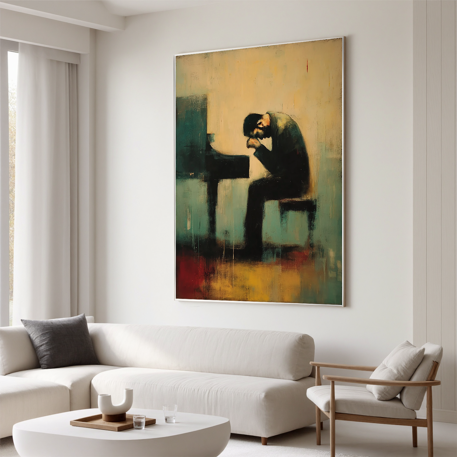 Moody Pianist Oil Painting, Abstract Music Wall Art for Living Room and Music Room Decor #OA 0540