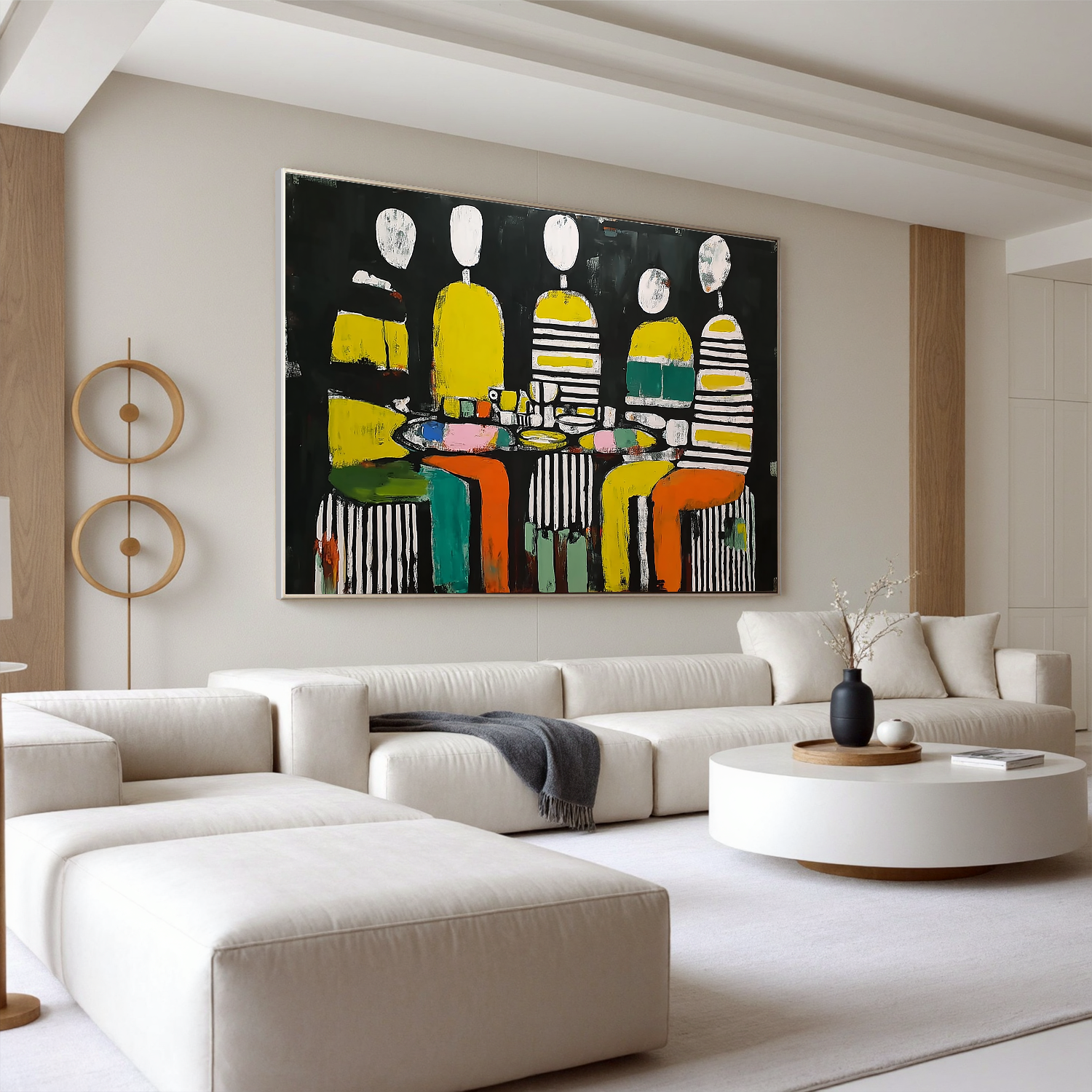 Abstract People Dining Oil Painting Canvas – Modern Figurative Wall Art for Living Room Contemporary Home Decor #OA 0471