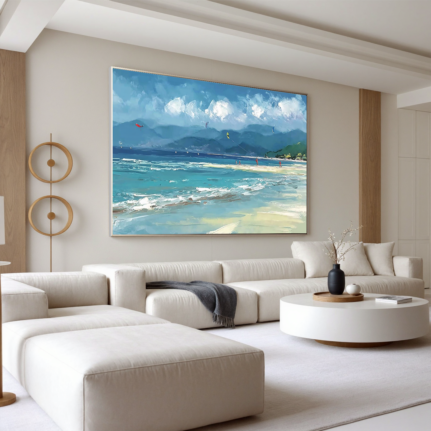 Coastal Landscape Oil Painting Canvas – Blue Ocean Beach Wall Art for Living Room Modern Home Decor#OA 0501