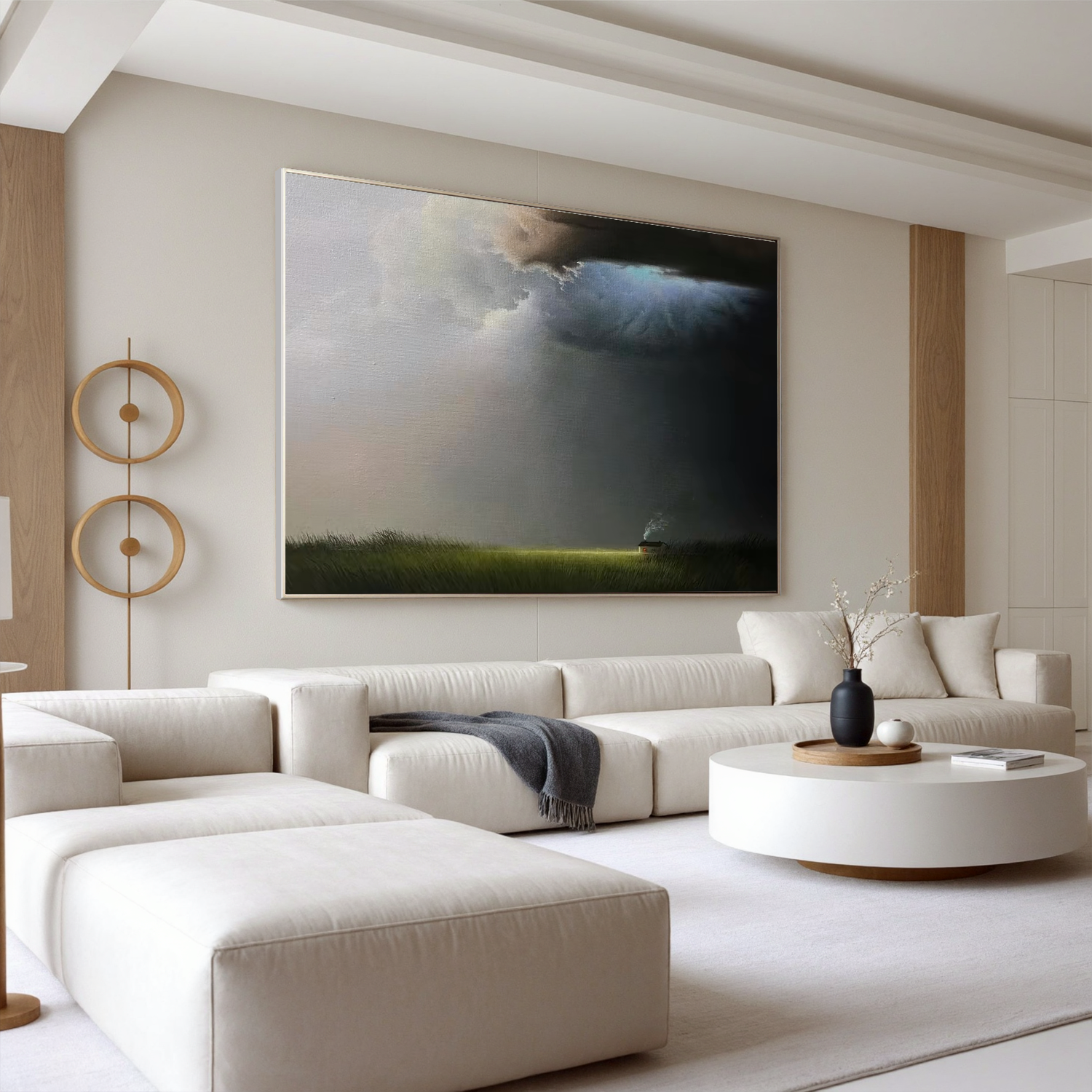 Stormy Landscape Oil Painting, Dark Cloud Prairie Wall Art for Living Room Decor#OA 0622