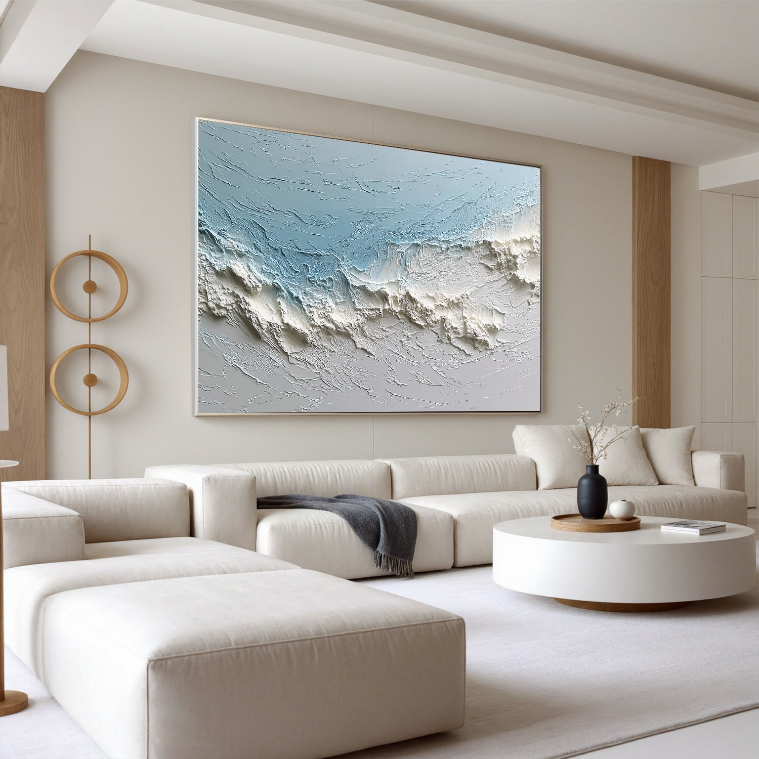 Textured Coastal Wave Wall Art – Minimalist Blue Ocean Canvas Painting for Modern Beach House Decor #OA 0438