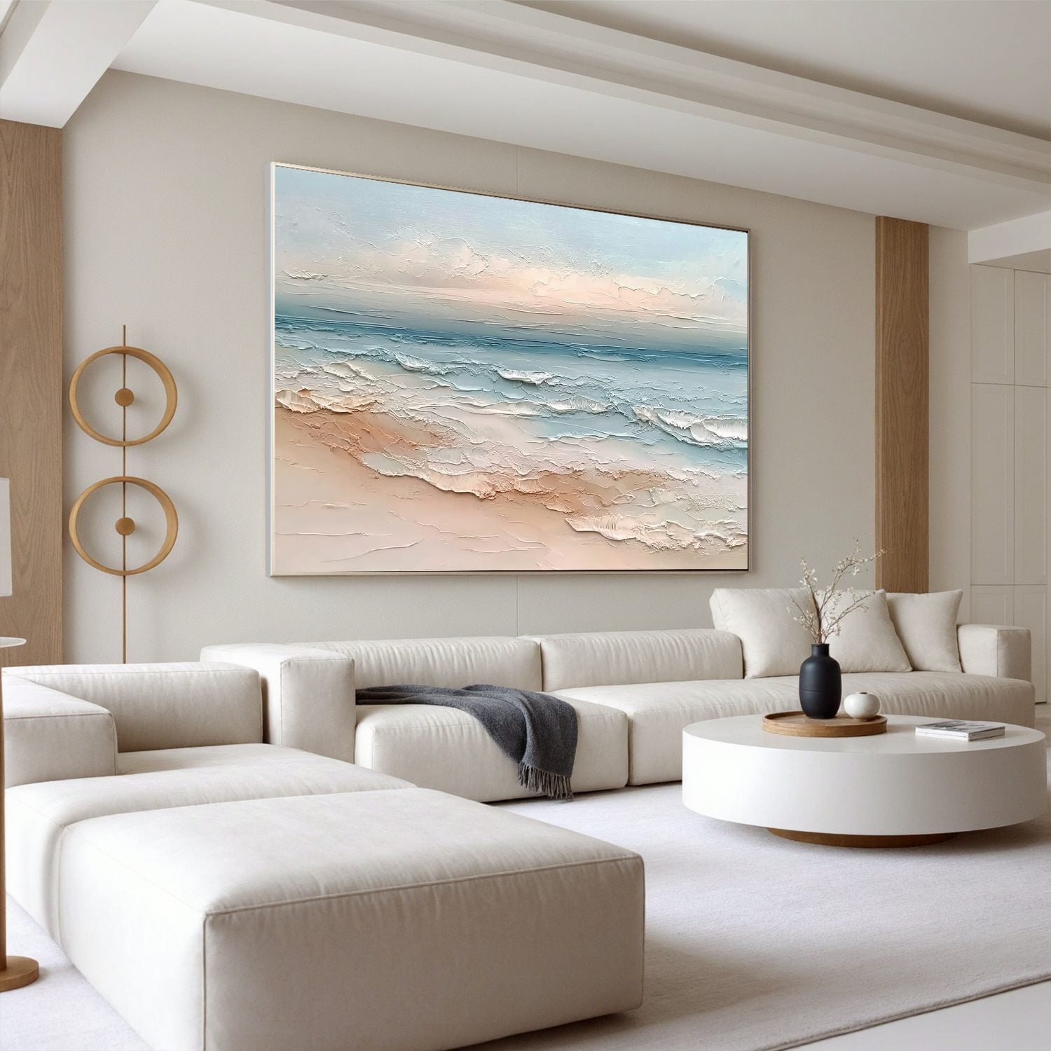 Soft Coastal Beach Oil Painting | Textured Ocean Wave Wall Art for Modern Coastal Living Room Decor #OA 0430